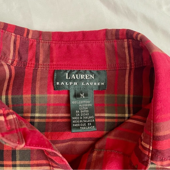 Lauren Ralph Lauren Cotton Plaid Red Button Up Top Size Medium - Picture 3 of 6